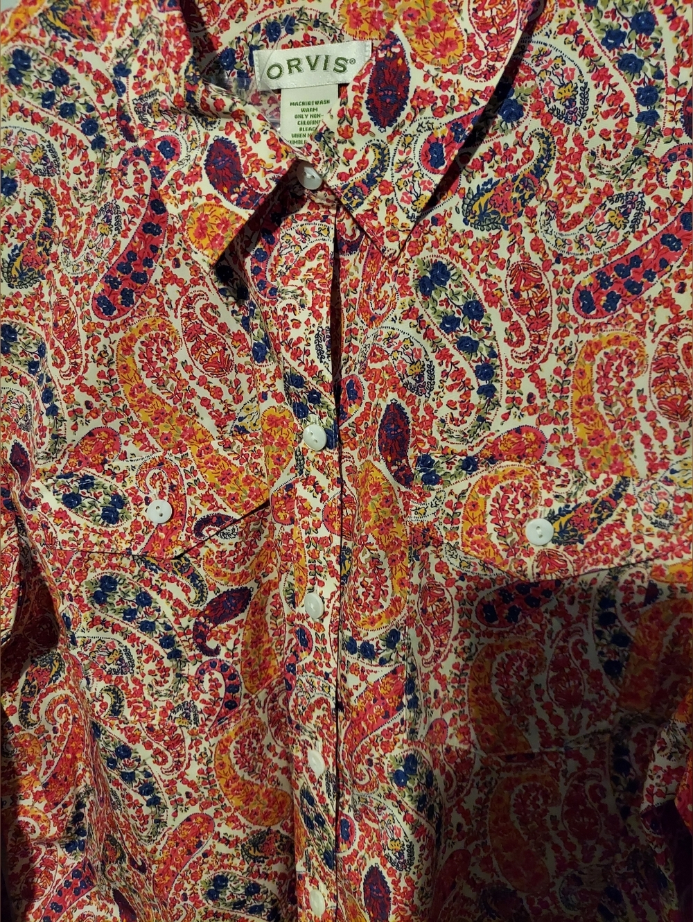 Orvis Paisley 100% Cotton Wrinkle Free Button Down Shirt 16 Garden Party Preppy - Picture 11 of 11